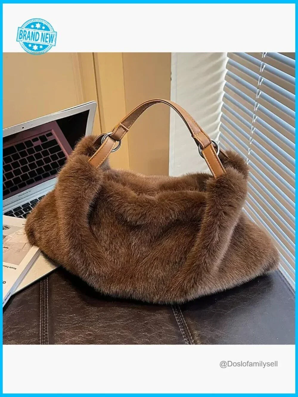 Fluffy Faux Fur Hobo Bag Cozy Winter Tote Shoulder Crossbody Handbag